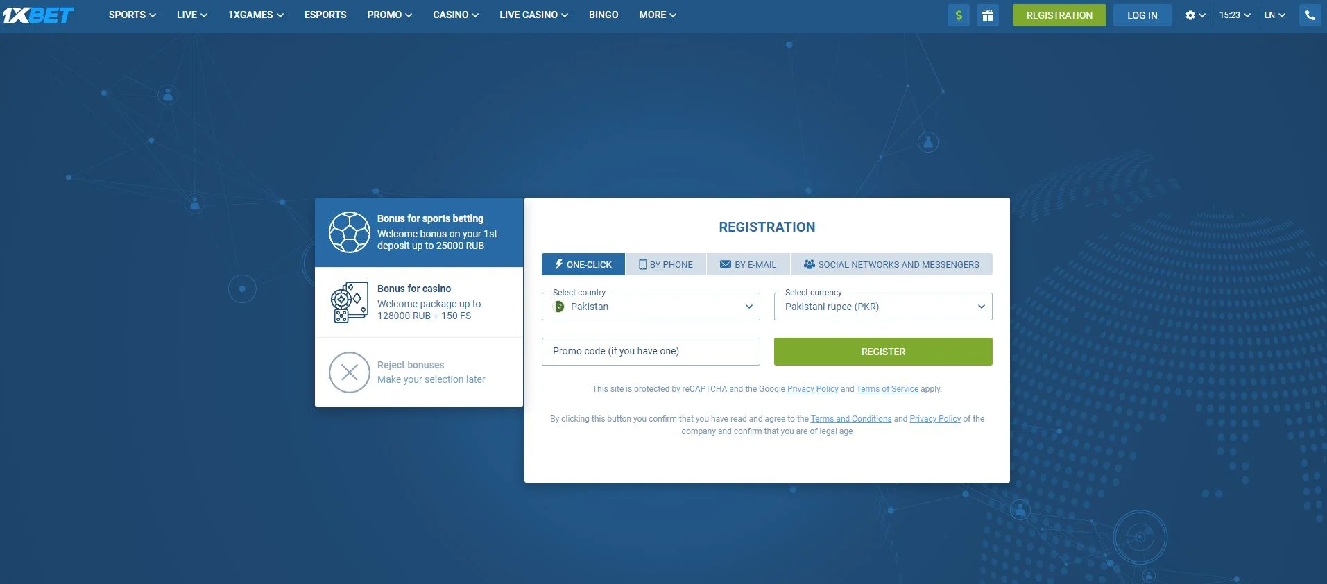 Registration on the official 1xBet website